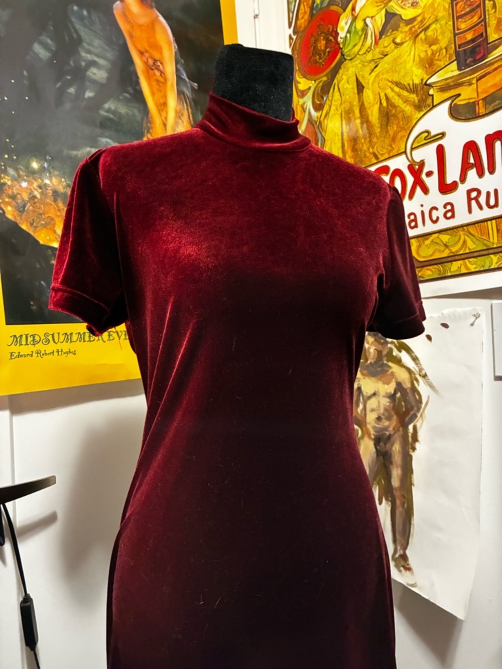 Velvet Mock-Neck Maxi Dress- Burgundy Red